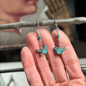 Carrie Fairy Designs Handmade, Weathered Patina Bird Dangle Earrings